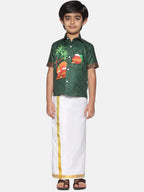 Sethukrishna Boys Green & White Printed Shirt | Grocsy
