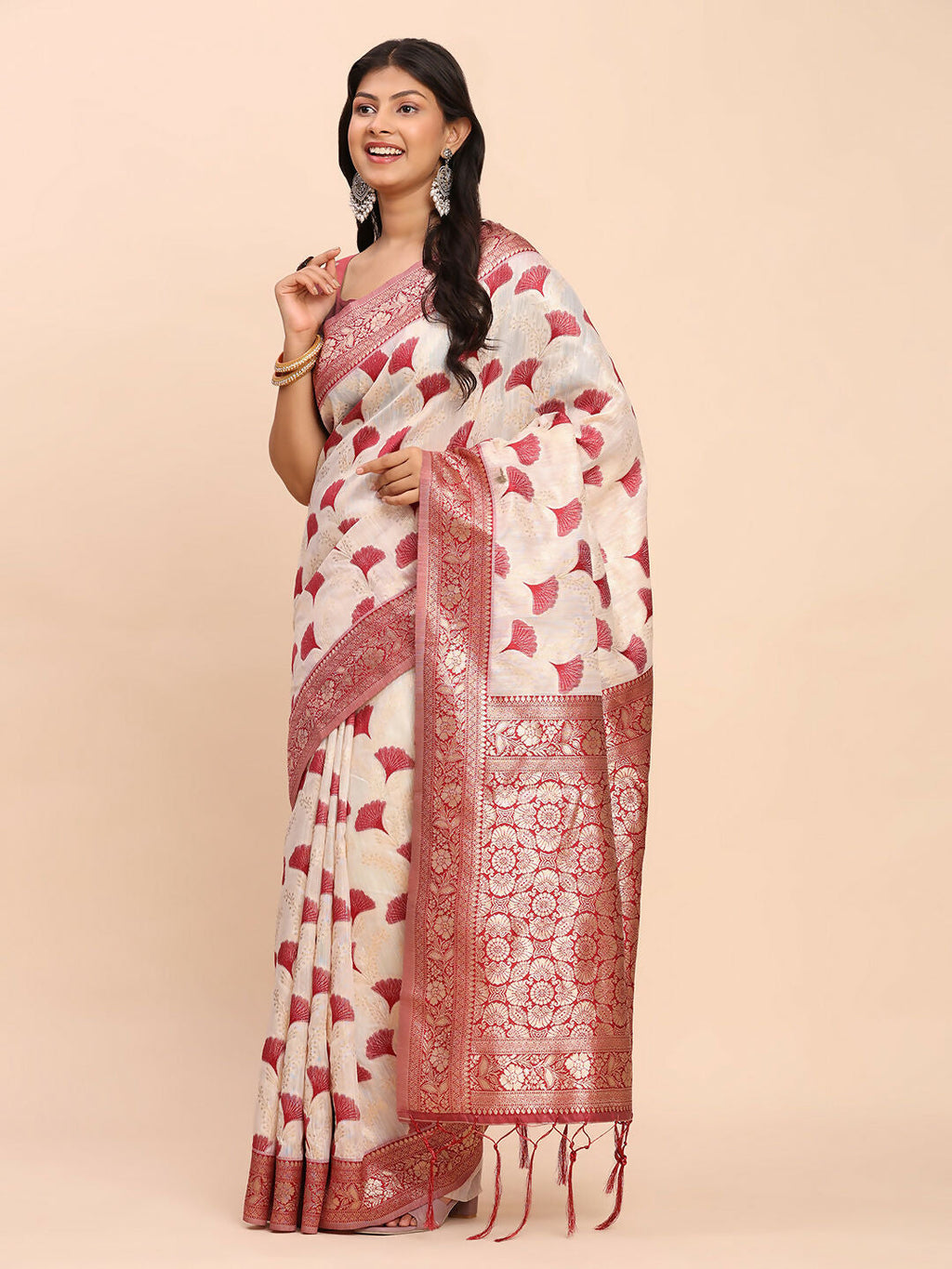 Shree Shyam Fashion Linen Cotton Maroon Saree | Grocsy