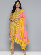 HERE&NOW Ethnic Motifs Printed Sequinned Kurta With Trousers & With Dupatta | Grocsy
