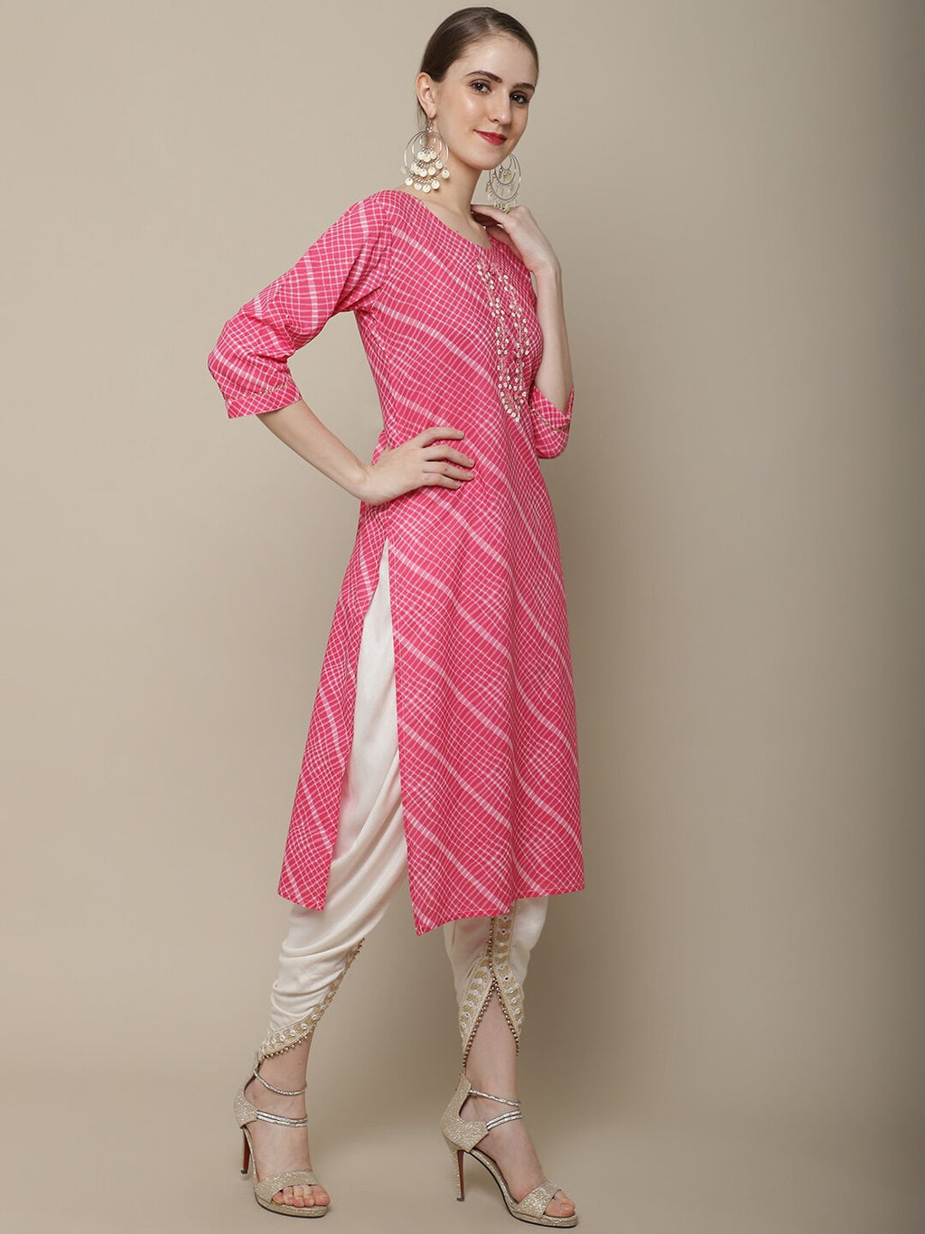 Sangria Women Pink Leheriya Striped Kurta | Grocsy