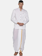 Sethukrishna Men White & Gold-Coloured Solid Readymade Cotton Dhoti Pant | Grocsy