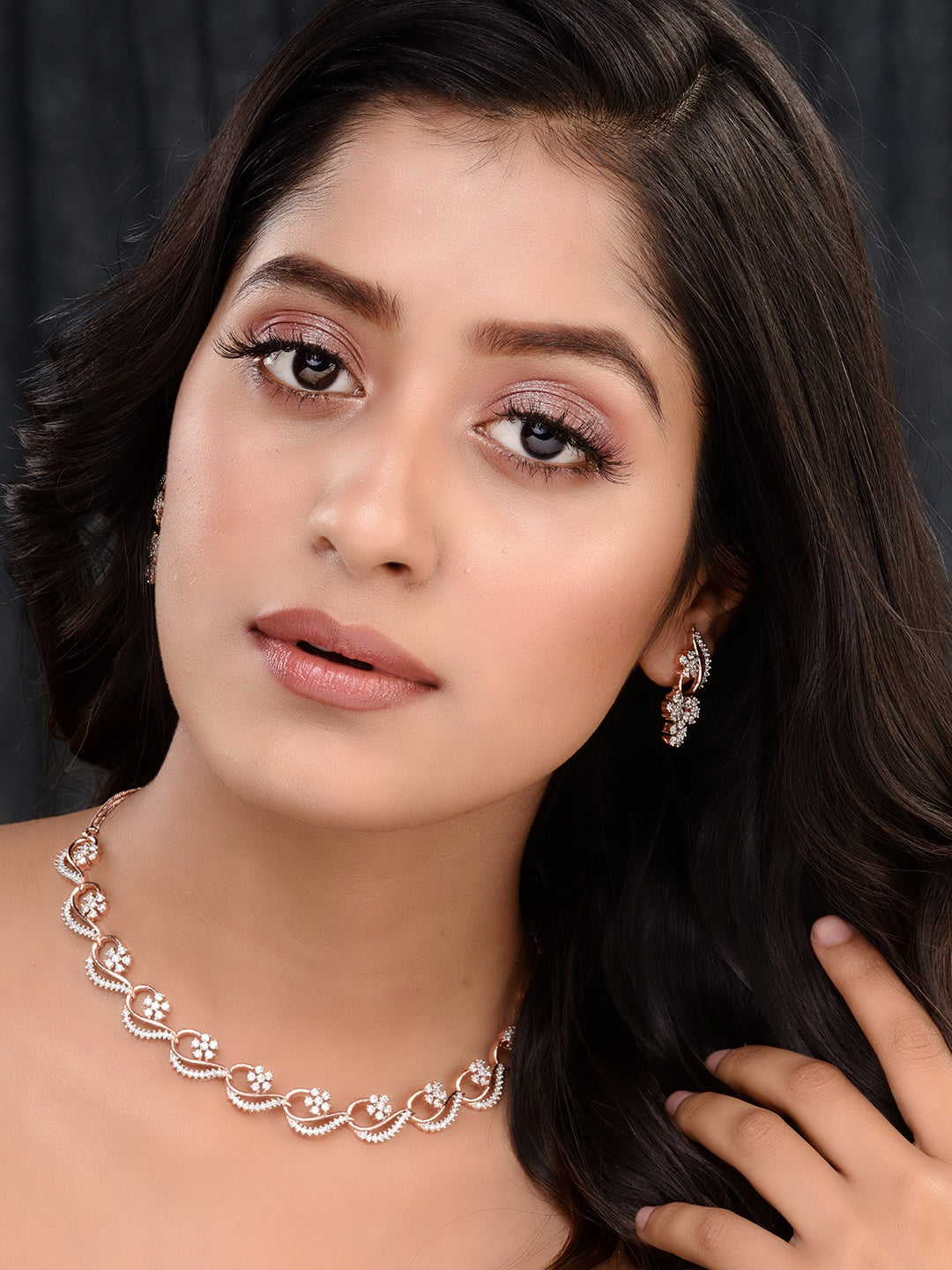 Saraf RS Jewellery Rose Gold-Polished White AD-Studded Jewellery Set | Grocsy