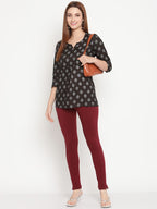 TAG 7 Women Set of 2 Maroon & Grey Ankle Length Leggings | Grocsy