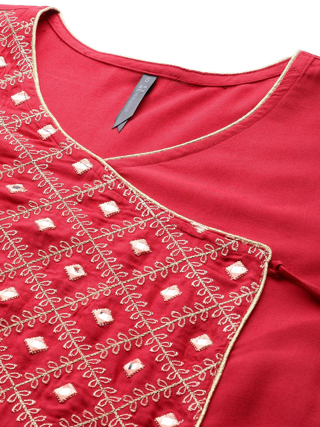 HERE&NOW Women Pure Cotton Ethnic Motifs Mirror Work Angrakha Kurta | Grocsy