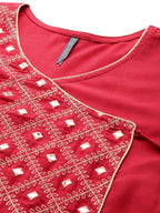 HERE&NOW Women Pure Cotton Ethnic Motifs Mirror Work Angrakha Kurta | Grocsy
