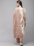 Yufta Women Off White printed Kurta with Trouser & With Dupatta | Grocsy