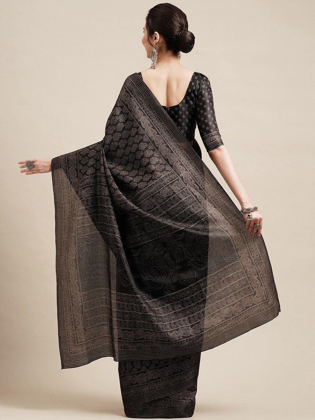 Saree Mall Black & Grey Floral Printed Art Silk Bhagalpuri Sarees | Grocsy