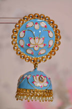 Sky Blue Round Shape Ethnic Meenakari Jhumki Earrings By House of Ree - Swadesiicart