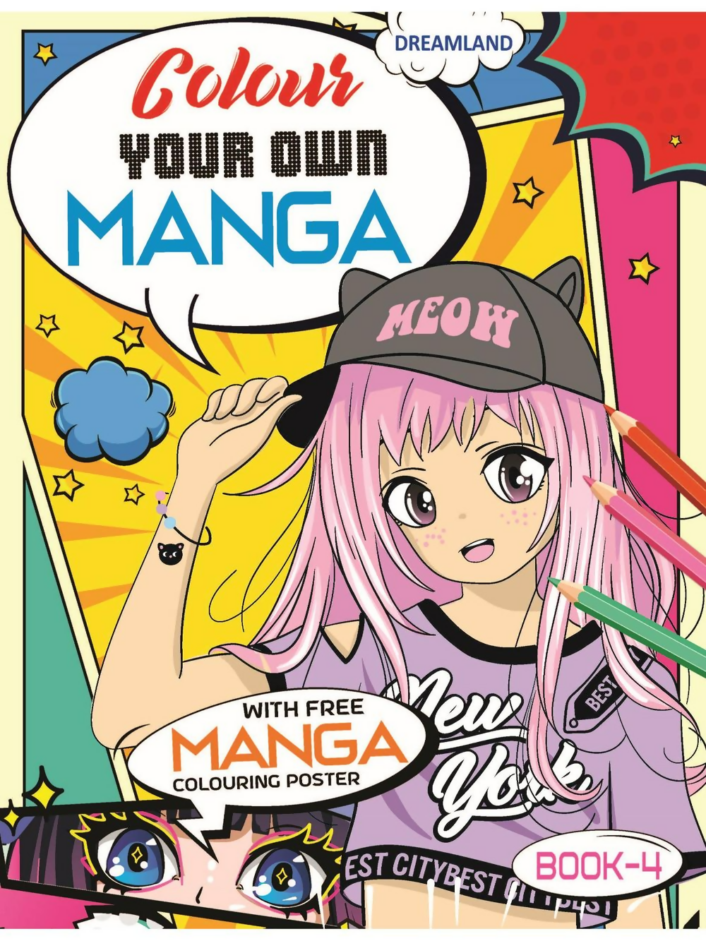 Dreamland Publications Colour Your Own Manga Book 4 With Free Manga Colouring Poster For Kids | Grocsy