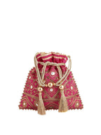 Masq Pink & Gold-Toned Embroidered Potli Clutch