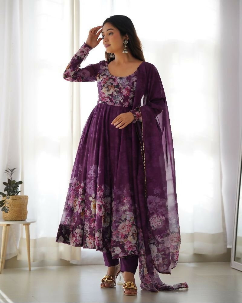 Joban Fashion Wine Kurta Set Organza Sequin Embroidery Work | Grocsy