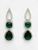 NVR Women's Green & Silver-Plated American Diamond Handcrafted Jewellery Set | Grocsy