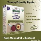 TummyFriendly Foods Organic Sprouted Ragi, Moong Dal, Beetroot Porridge Mix | Grocsy