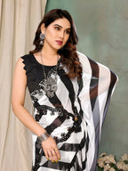 Aafreen Partywear Designer Balck & White Georgette Fancy Saree | Grocsy