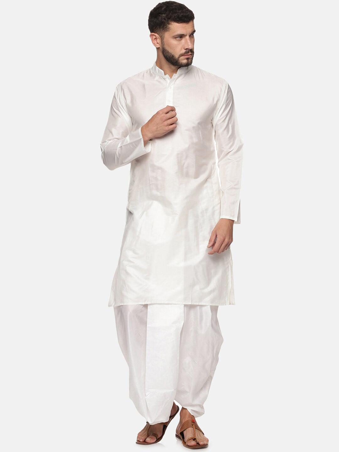 Sethukrishna Men White Solid Kurta with Dhoti Pants | Grocsy