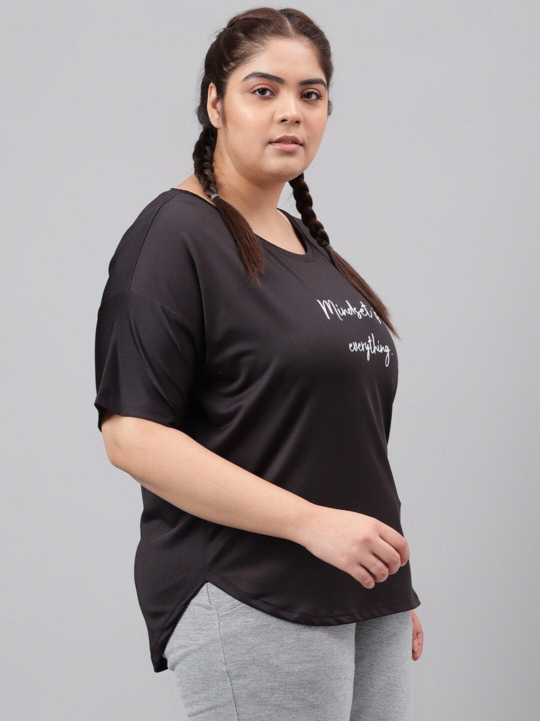 MKH Plus Size Typography Printed Dri-FIT Relaxed Fit Drop-Shoulder Sleeves Gym T-shirt | Grocsy
