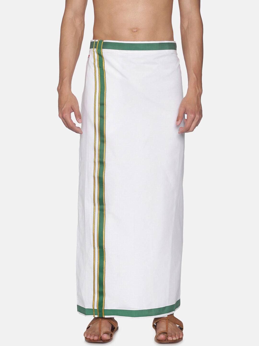 Sethukrishna White Solid Cotton Readymade Dhoti For Men | Grocsy