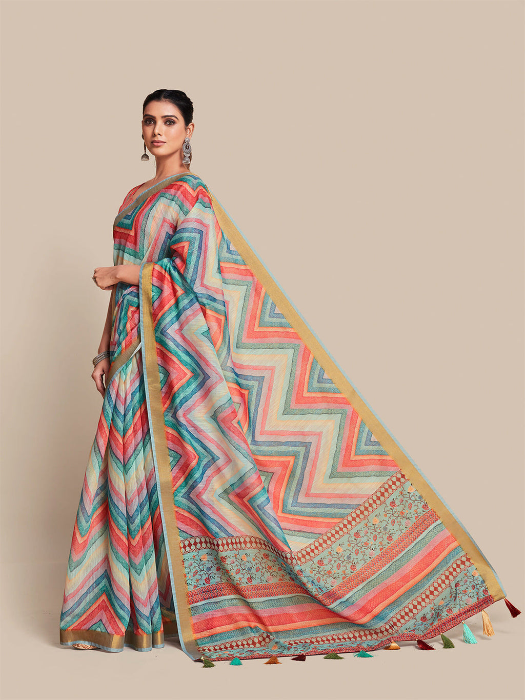 Sangria Teal & Pink Zari Saree | Grocsy