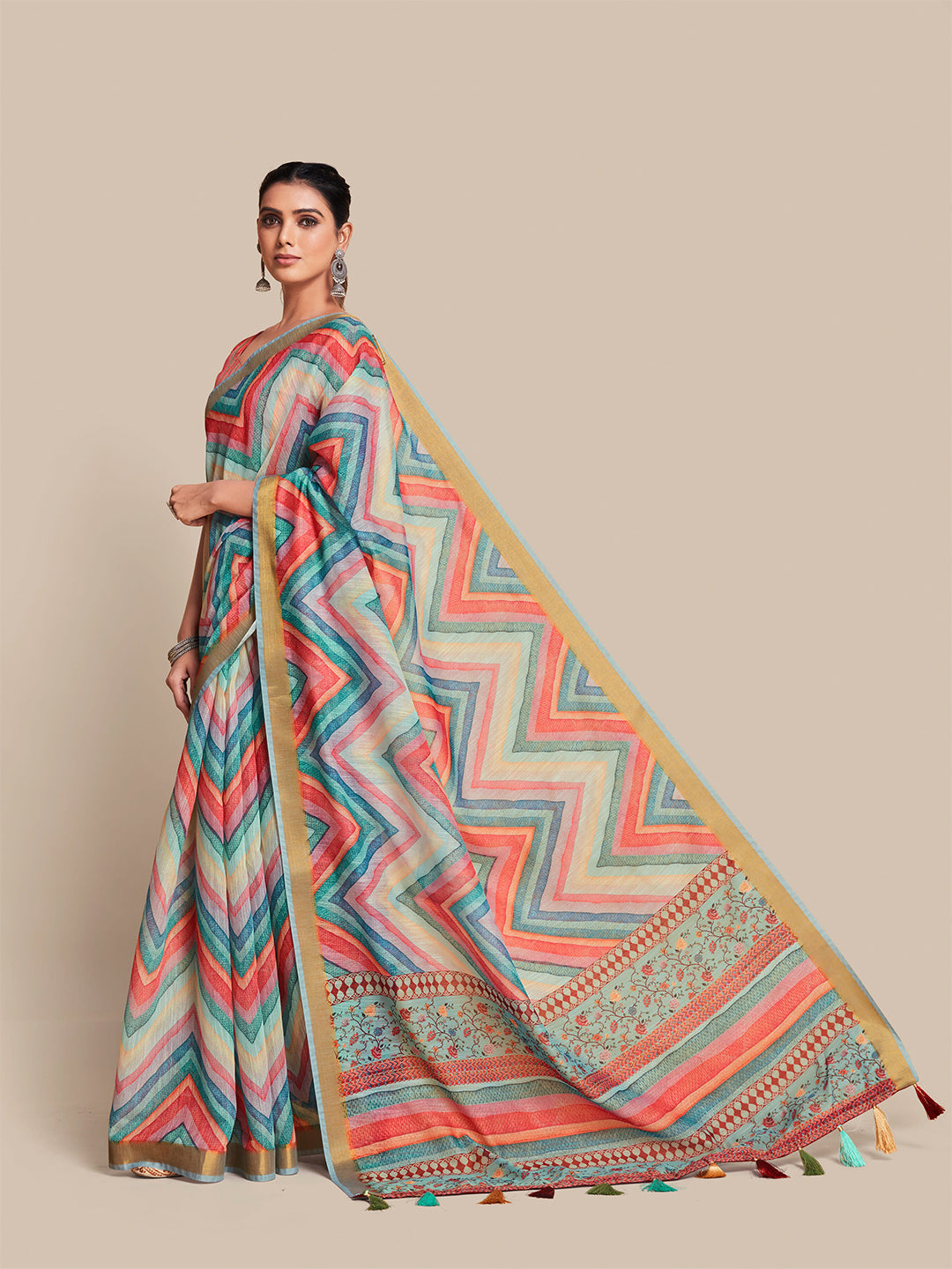 Sangria Teal & Pink Zari Saree | Grocsy