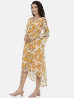 Souchii Cream-Coloured Floral Printed A-Line Dress | Grocsy