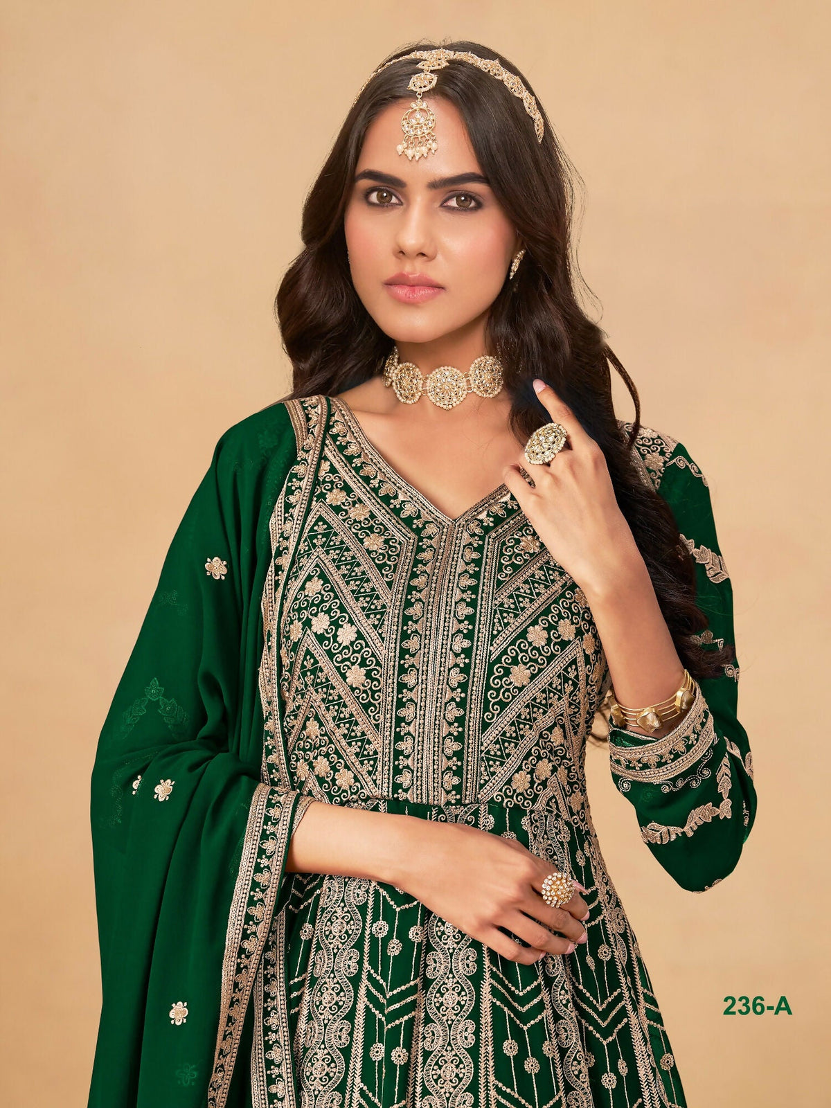 Anaita Green Faux Georgette Stitched Anarkali Suit with Heavy Embroidery Work | Grocsy