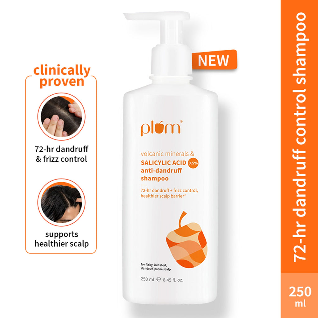 Plum Anti-Dandruff Shampoo with Volcanic Minerals 0.5% Salicylic Acid, 72hr Dandruff & Frizz Control | Grocsy