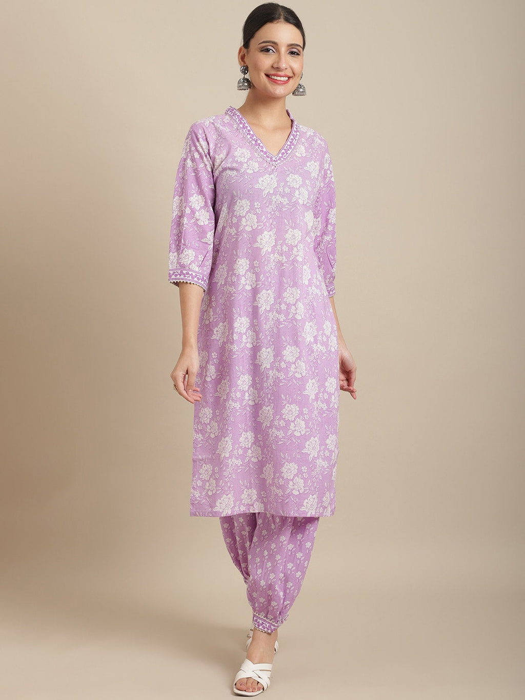 Sangria Women Floral Printed Pure Cotton Kurta with Salwar | Grocsy