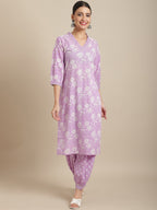 Sangria Women Floral Printed Pure Cotton Kurta with Salwar | Grocsy