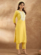 Indo Era Women Ethnic Motifs Embroidered Regular Thread Work Kurta with Trousers | Grocsy