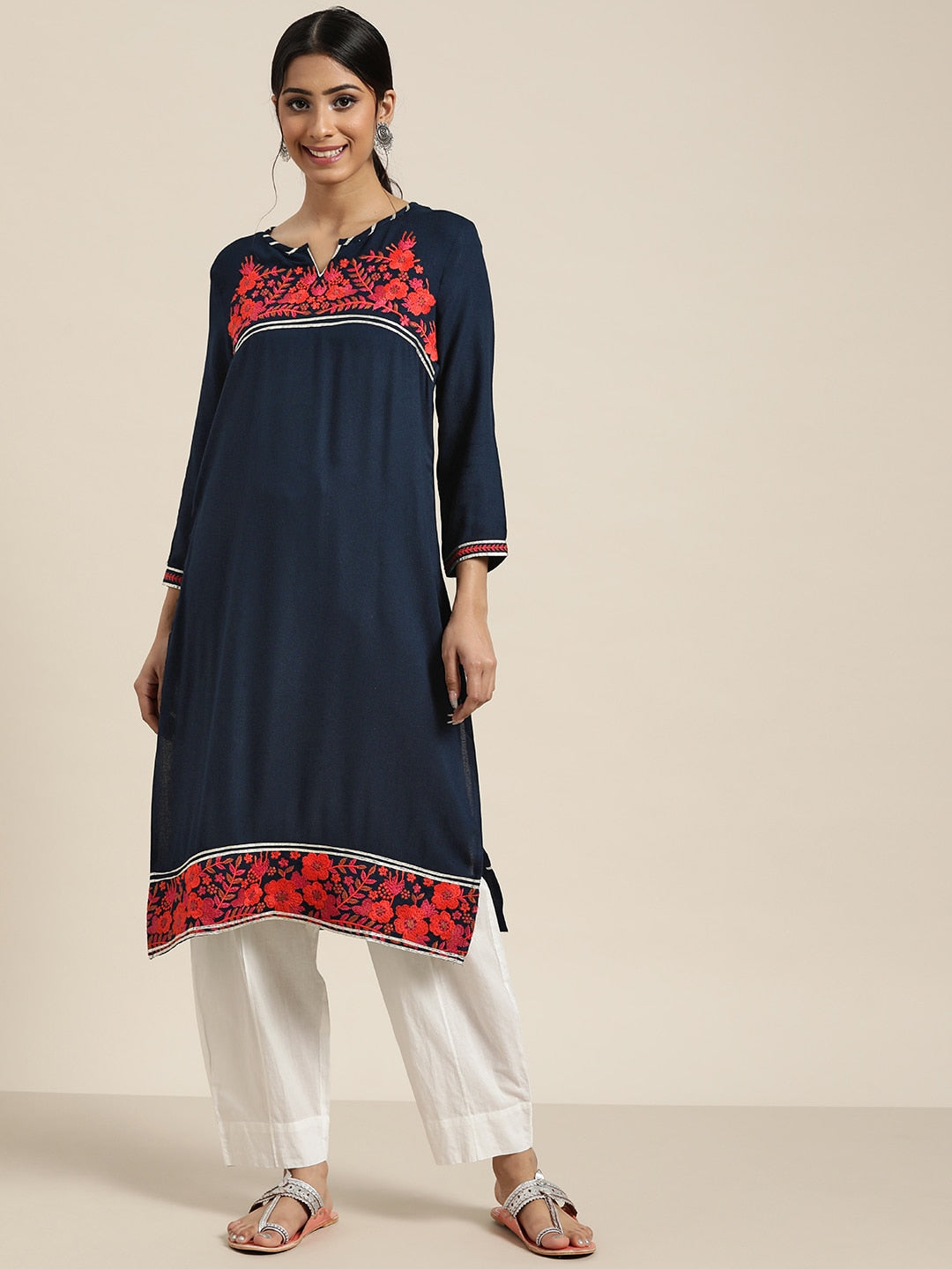 Sangria Women Blue Floral Kurta | Grocsy