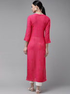 ADA Women Magenta & Magenta Ethnic Motifs Embroidered Chikankari Georgette Kurta | Grocsy