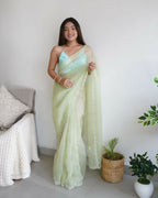 Vamsee Sheetal Green Organza Saree | Grocsy