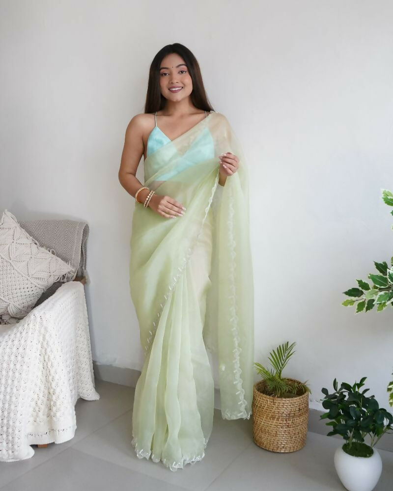 Vamsee Sheetal Green Organza Saree | Grocsy