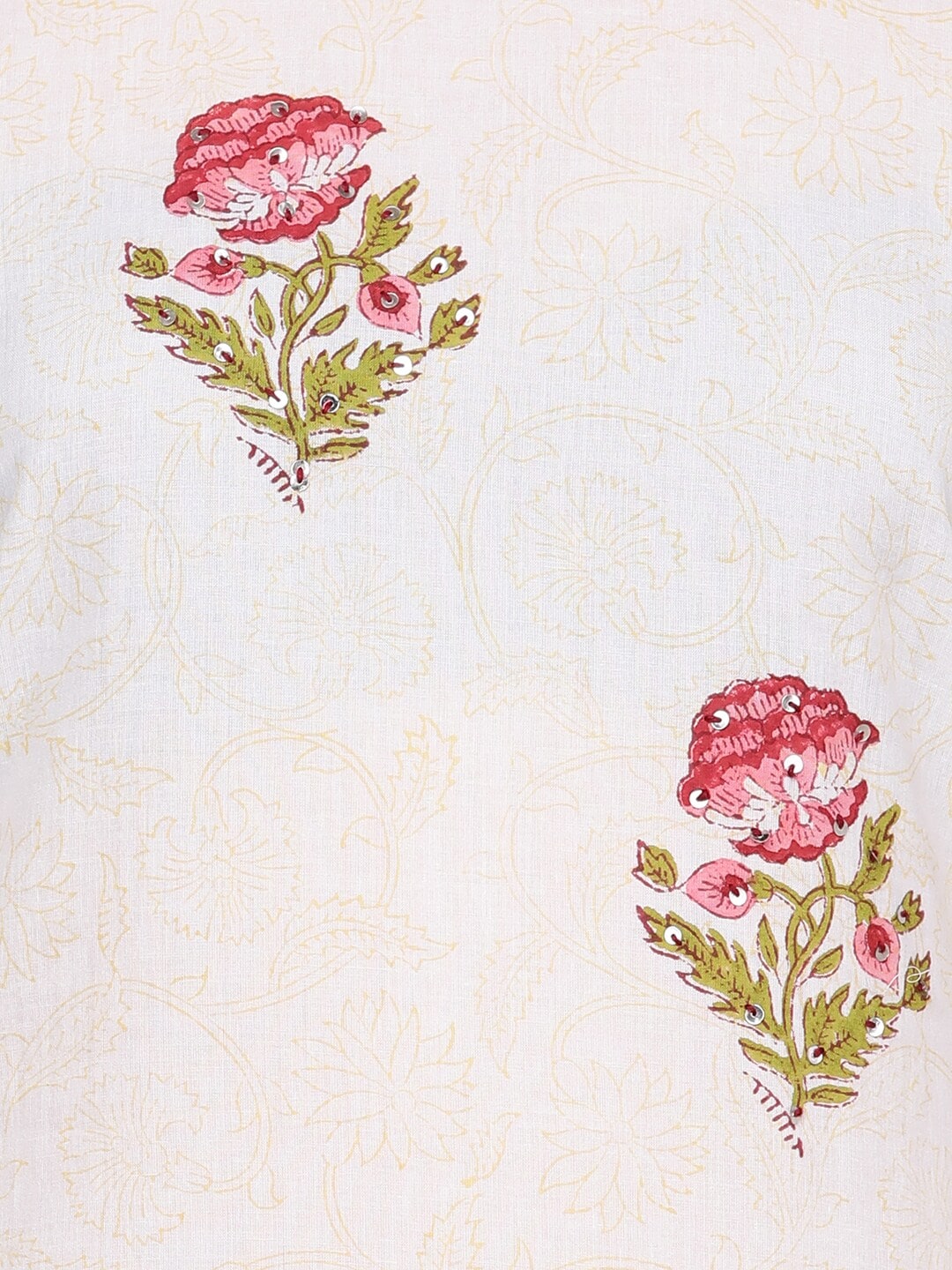HERE&NOW White & Pink Floral Printed Pure Cotton Kurta | Grocsy