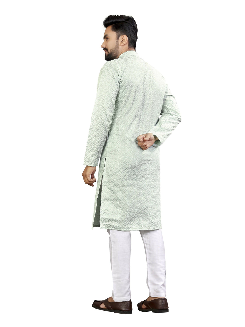Anaita Sky_Blue Lucknowi Work Silk Straight Kurta | Grocsy