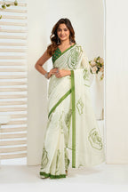 Vastranavya Green Digital Printed Linen Ready To Wear Designer Saree with Unstitched Blouse | Grocsy