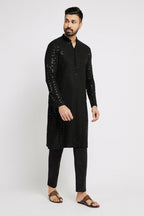 Ethnic India Black Men's Kurta Embellished Viscose Rayon | Grocsy