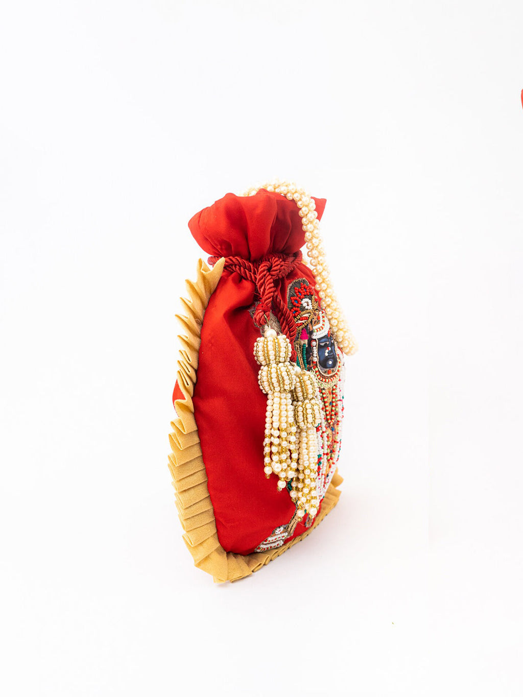 NR By Nidhi Rathi Red & White SHRINATHJI Embroidered Potli Clutch | Grocsy