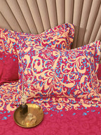 JC Collection Pink & Blue TC 240 Ethnic Motifs Cotton King Bedsheet with 2 Pillow Covers | Grocsy