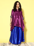 InWeave Women's Wine Navy Brocade Satin Boho Blue Palazzo Set | Grocsy