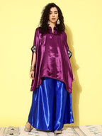 InWeave Women's Wine Navy Brocade Satin Boho Blue Palazzo Set | Grocsy