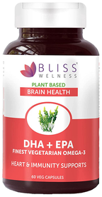 Bliss Welness Brain Health DHA + EPA Finest Vegetarian Omega-3 Veg Capsule | Grocsy