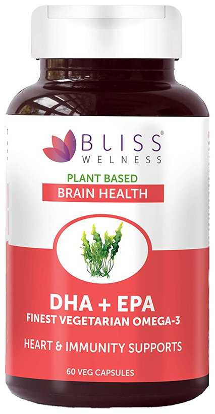 Bliss Welness Brain Health DHA + EPA Finest Vegetarian Omega-3 Veg Capsule | Grocsy