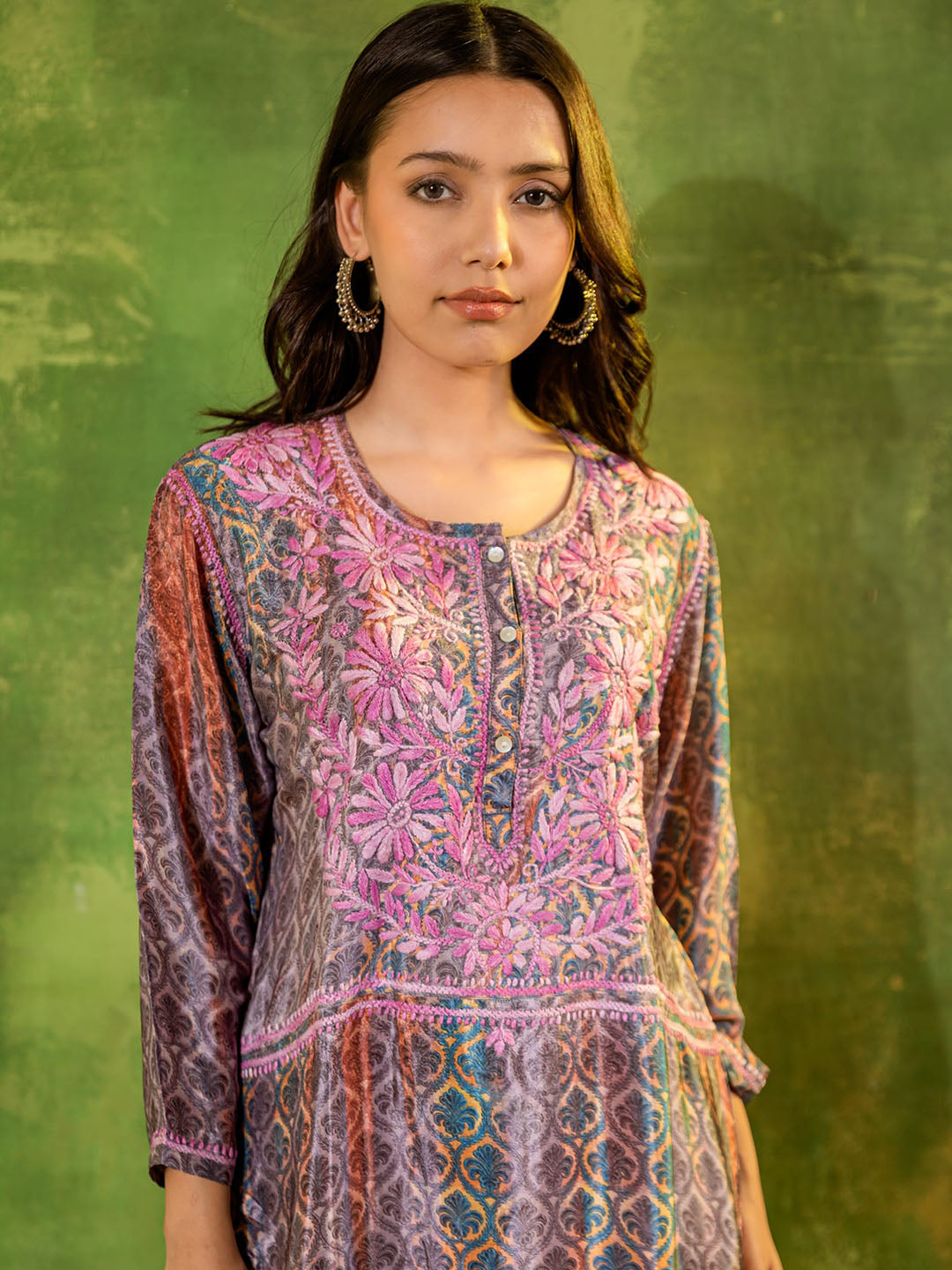 HOUSE OF KARI Floral Embroidered Regular Chikankari Straight Kurta with Palazzos | Grocsy