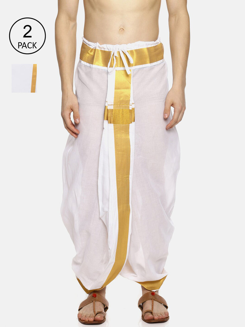 Sethukrishna Men Pack Of 2 White Solid Cotton Readymade Dhoti Pants | Grocsy