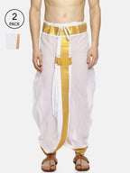 Sethukrishna Men Pack Of 2 White Solid Cotton Readymade Dhoti Pants | Grocsy