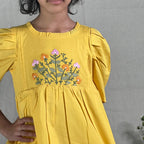 ArthLife Yellow Flower Embroidered Dress | Grocsy