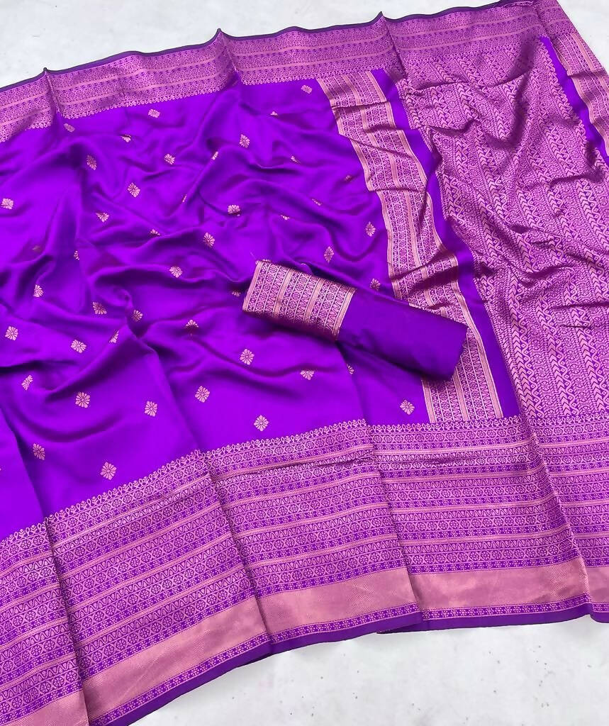 DEIANA'S Beautiful Designer Golden zari Soft Lichi Silk Saree - Purple | Grocsy