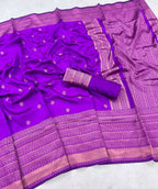 DEIANA'S Beautiful Designer Golden zari Soft Lichi Silk Saree - Purple | Grocsy