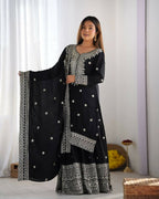 Teeya Creation Black Colour Chinnon Silk Heavy Embroidery Work Fully Stitched Salwar Suit | Grocsy